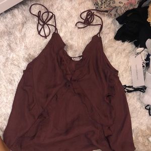 Maroon Free People Silk Ruffle Tank